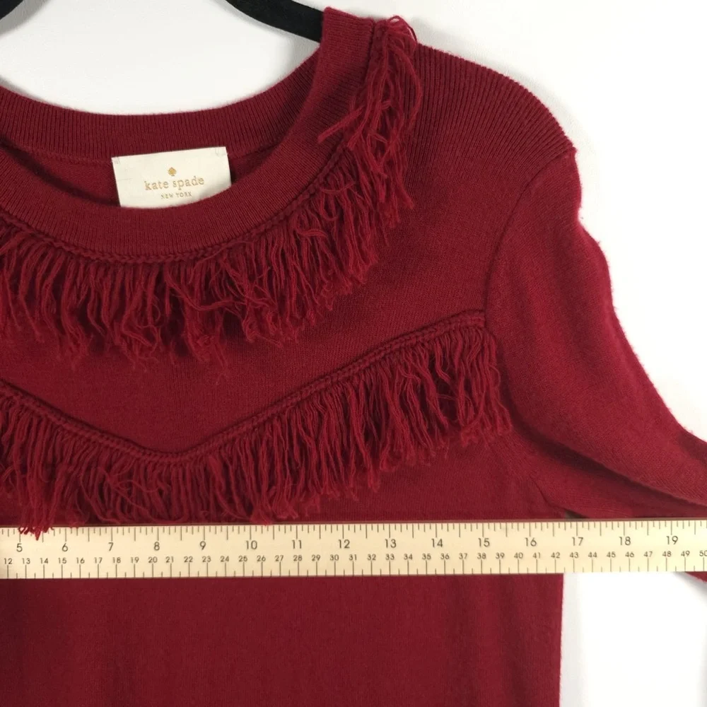 New Kate Spade New York WOOL Blend RussetRed Fringe Sweater Dress NJMU9336 SMALL